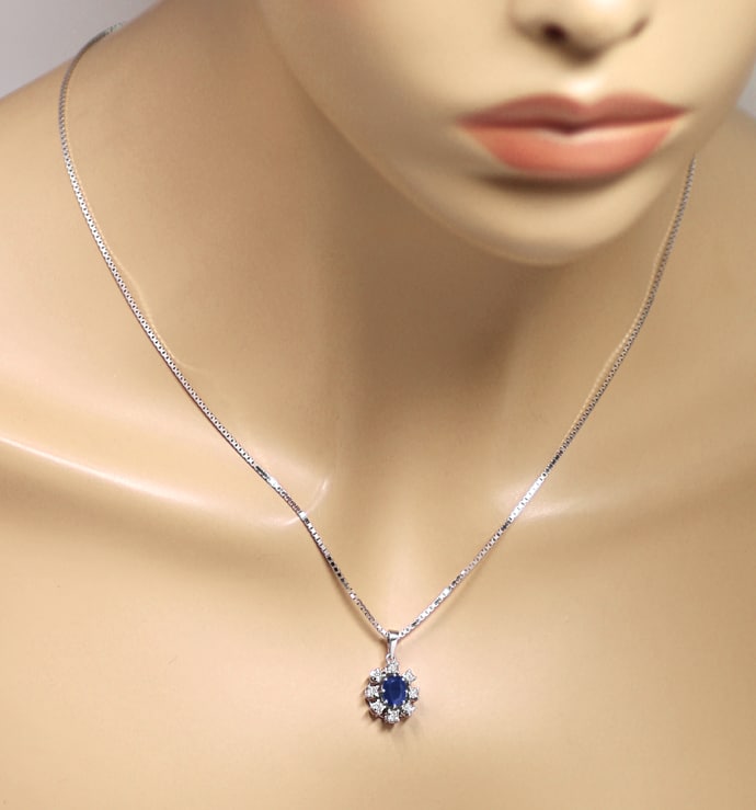Foto 4 - Collier mit blauem Saphir und Diamanten in 14K Weißgold, S1580