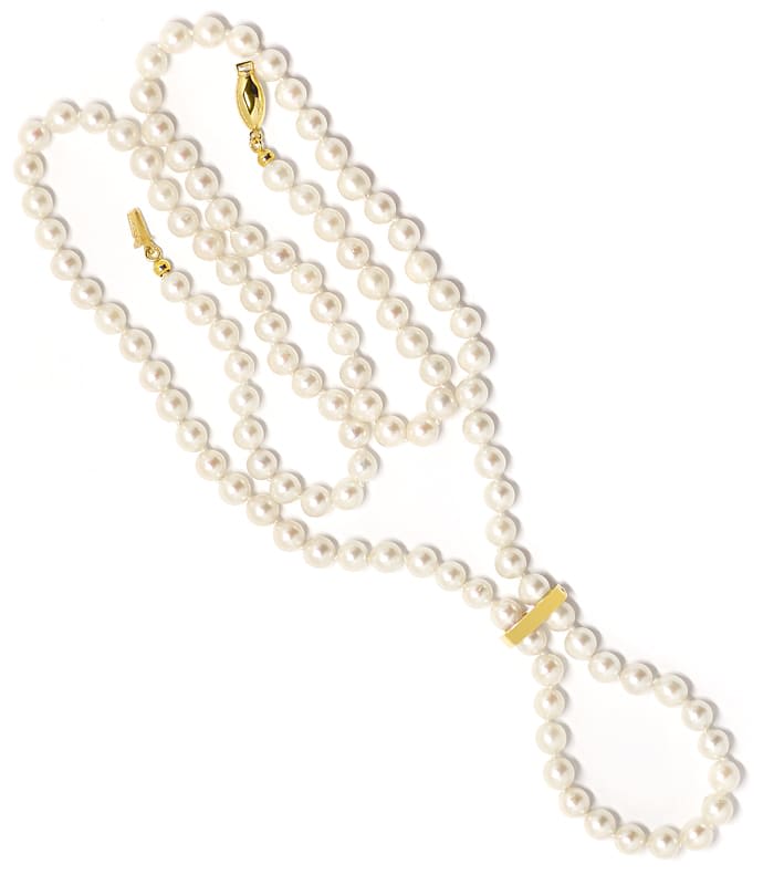 Foto 5 - Lange Perlenkette mit Clip und Schloss aus Gelbgold, S2065
