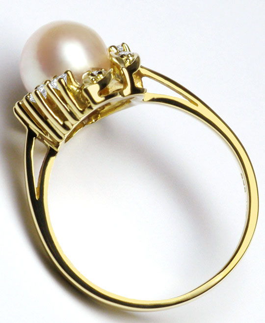 Foto 3 - Gelbgold-Ring mit Akoya Zuchtperle Diamanten-Brillanten, S4338