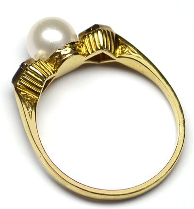 Foto 3 - Original alter Diamant-Ring 0,08ct Zuchtperle, 14K Gold, S4820